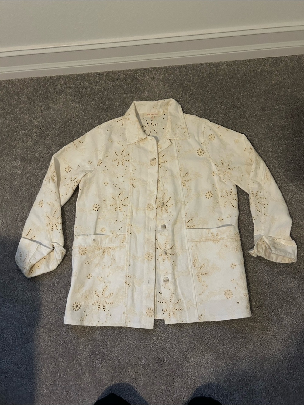 Women's Eyelet Embroidered Button-Up Shirt/Jacket - Cream